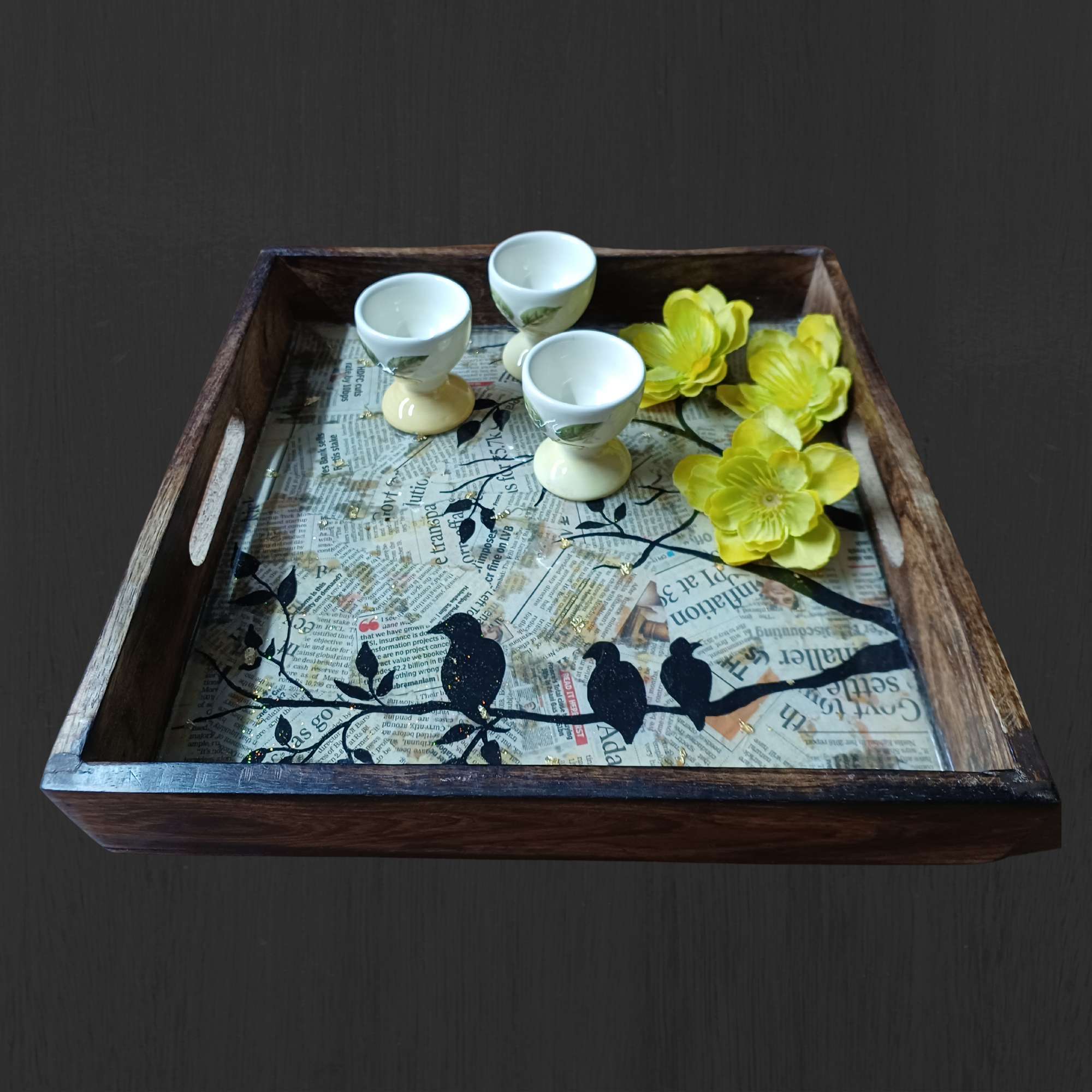 Handmade Wooden Tray with Resin Work